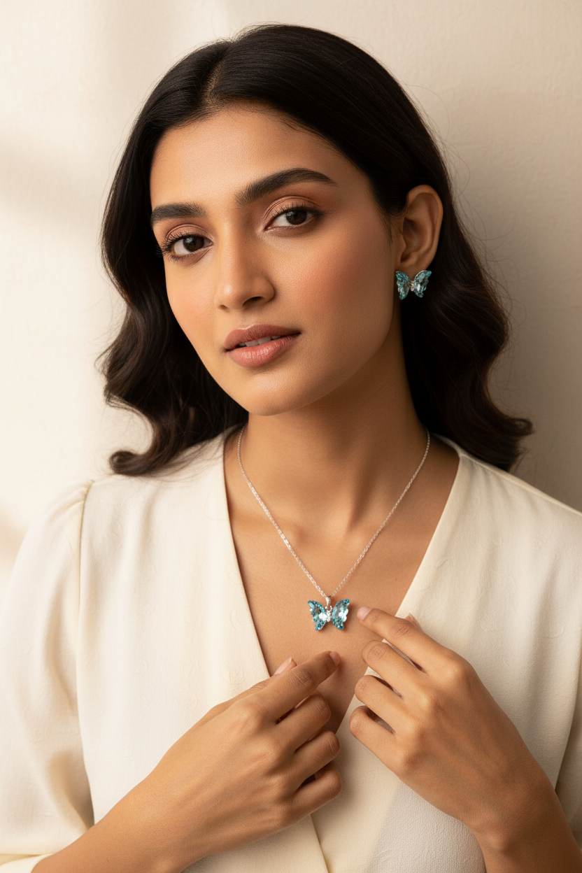 Crystal Butterfly Set (Silver)