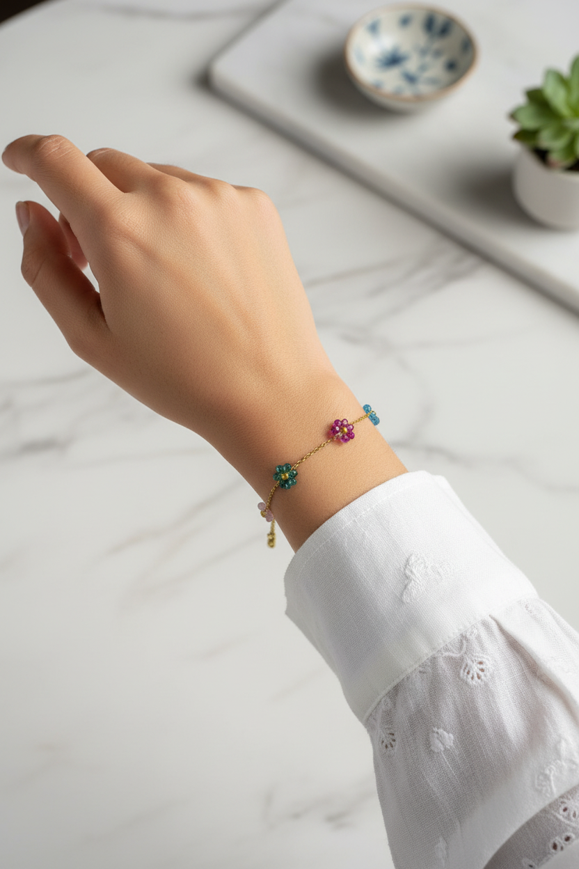 Handcrafted Beaded Flower Bracelet