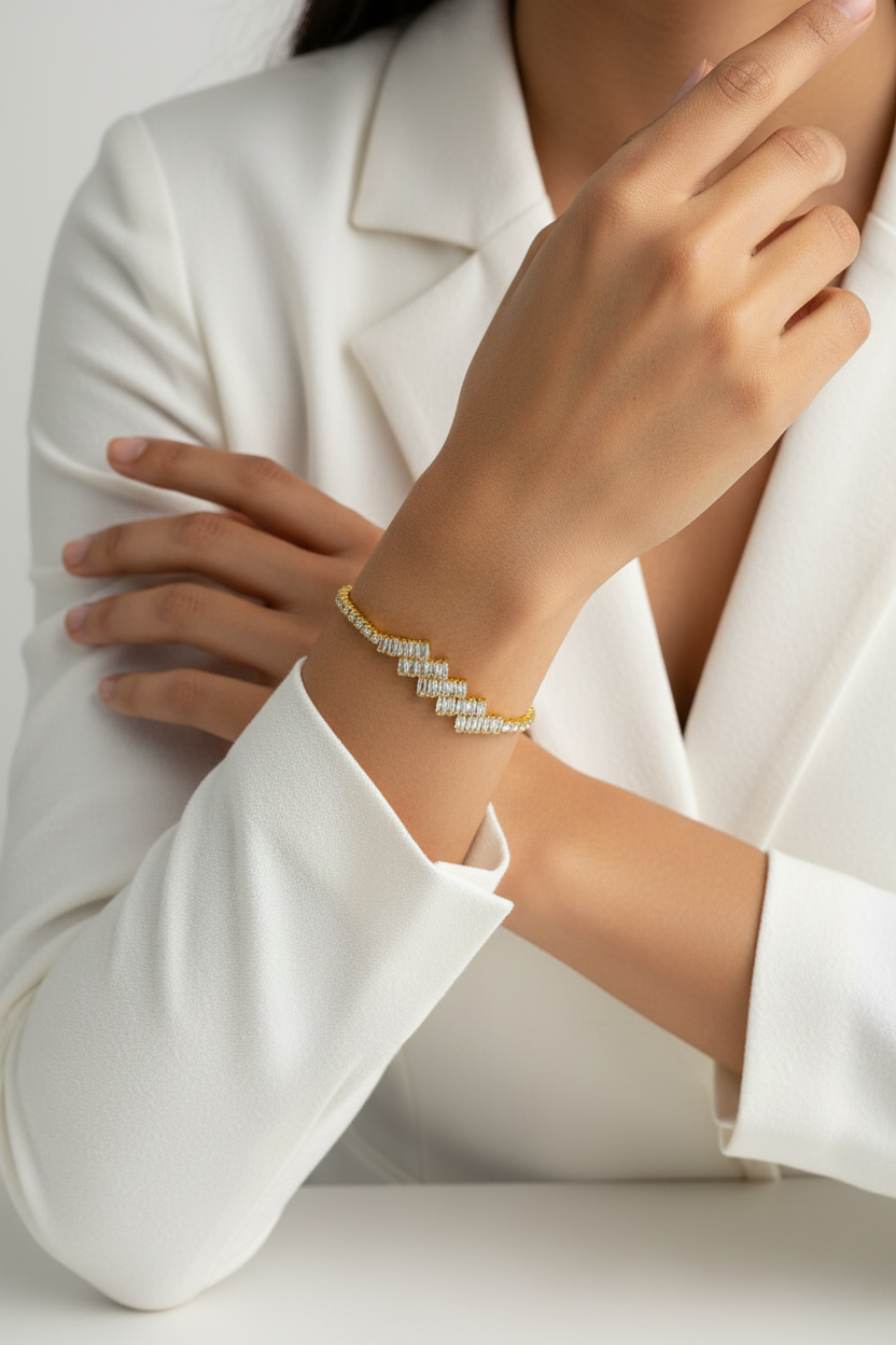 Zig-Zag Baguette & Round Crystal Bracelet