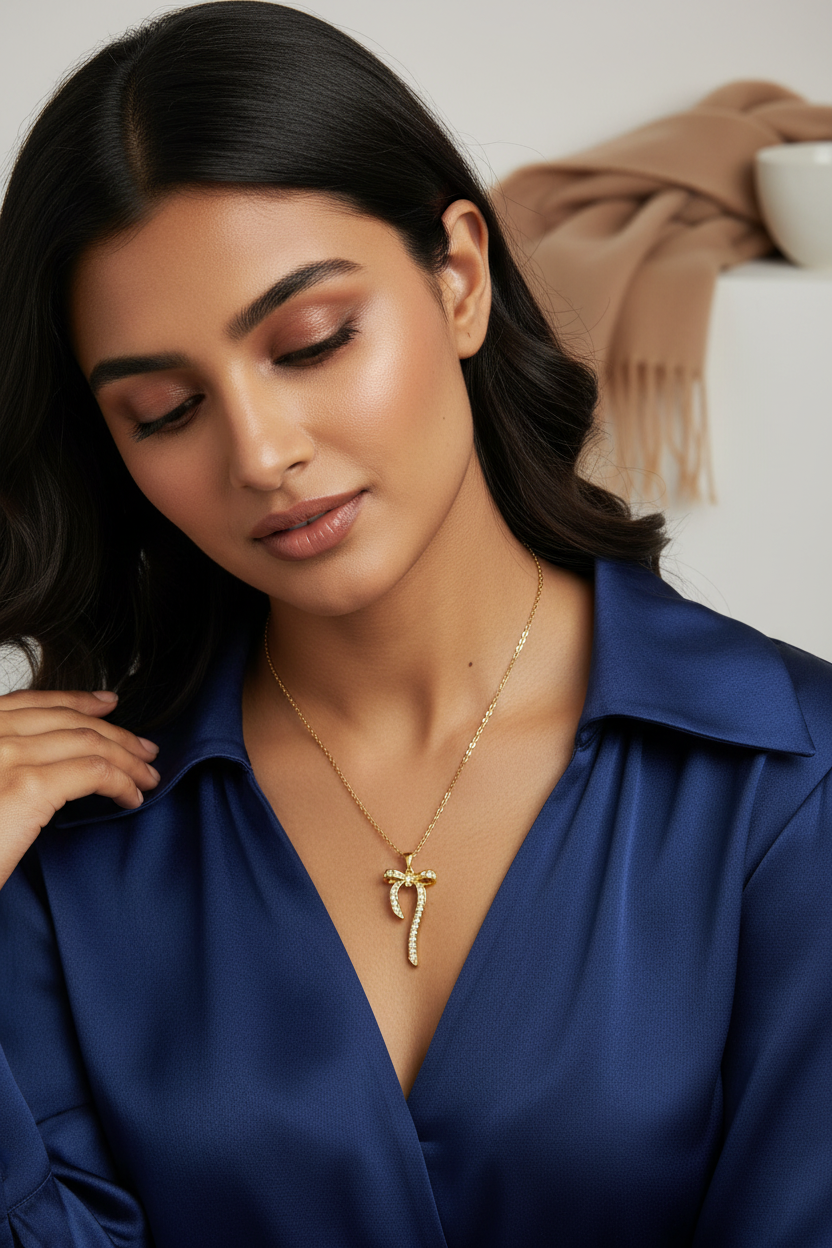 Gold Ribbon Bow Pendant