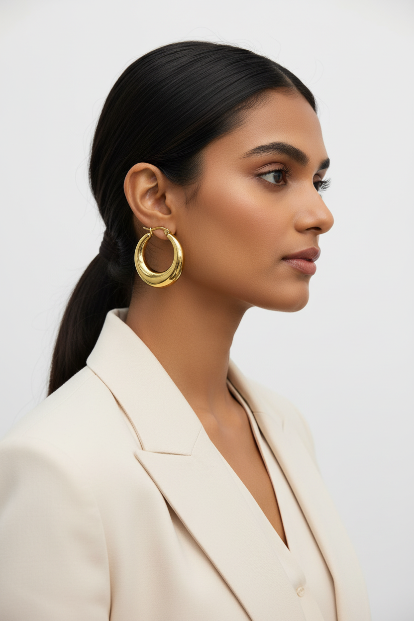 Chunky Gold Teardrop Hoop Earrings