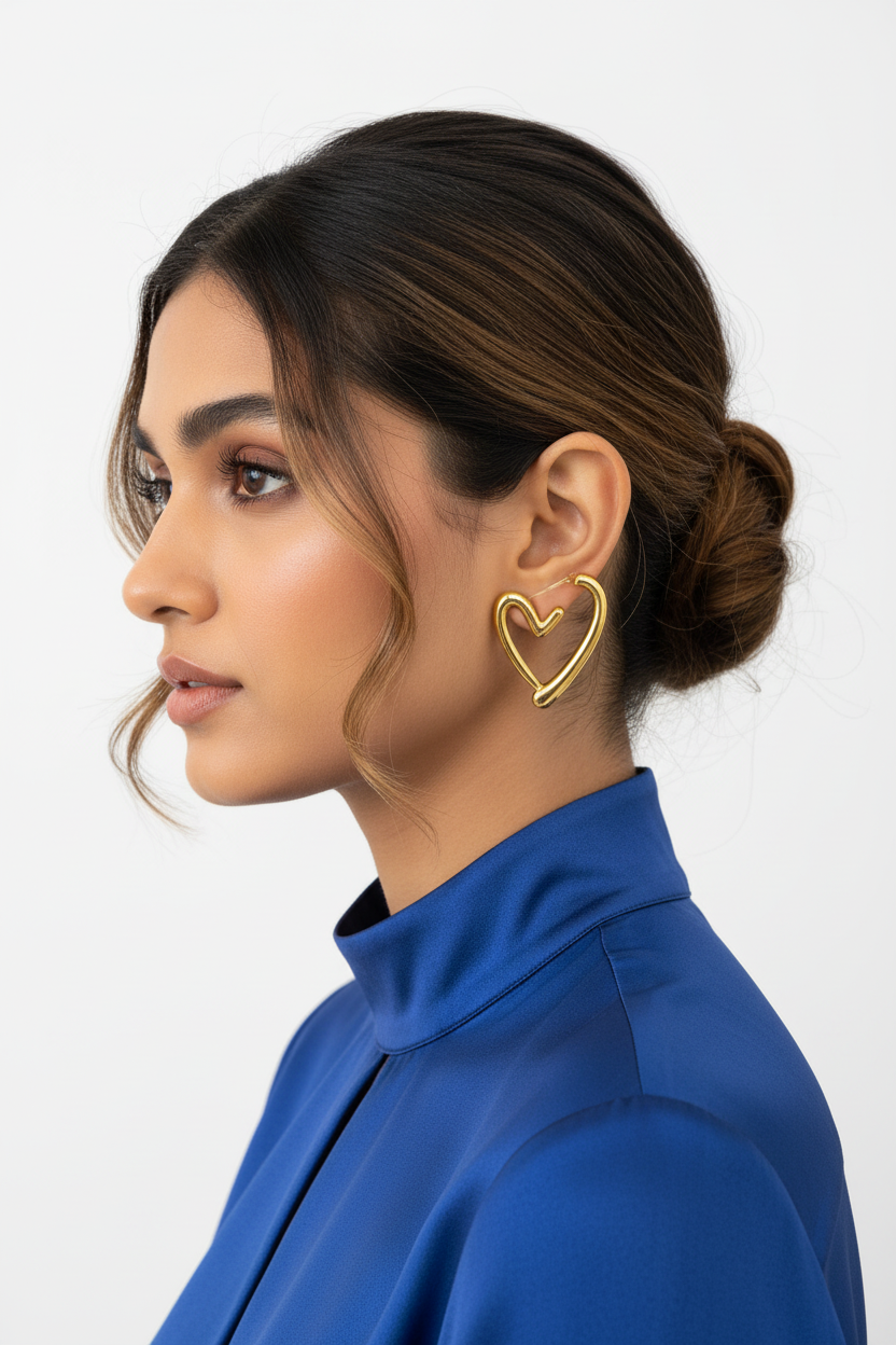 Gold Minimalist Open Heart Hoop Earrings