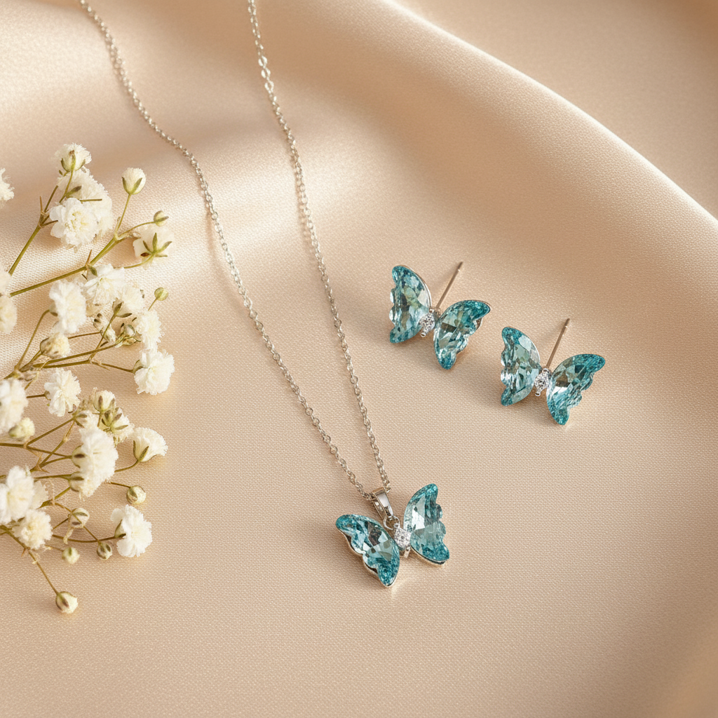 Crystal Butterfly Set (Silver)