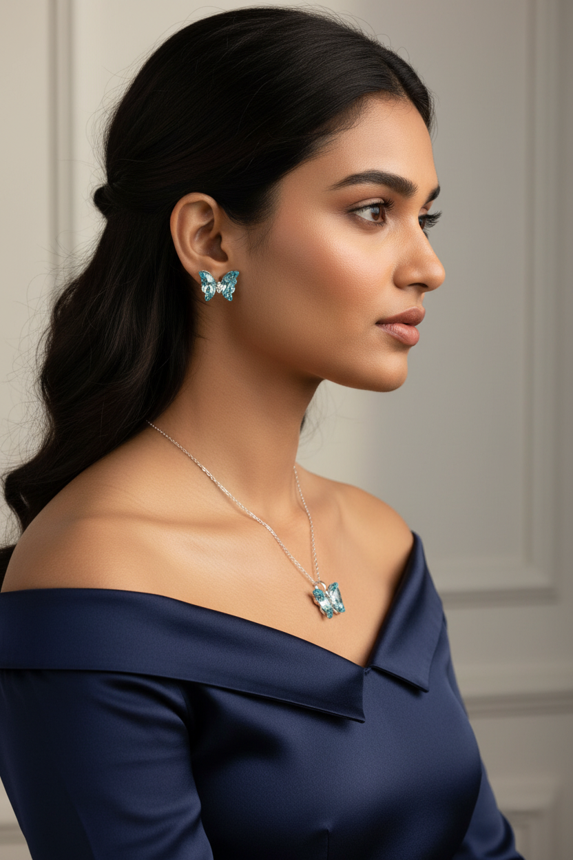 Crystal Butterfly Set (Silver)