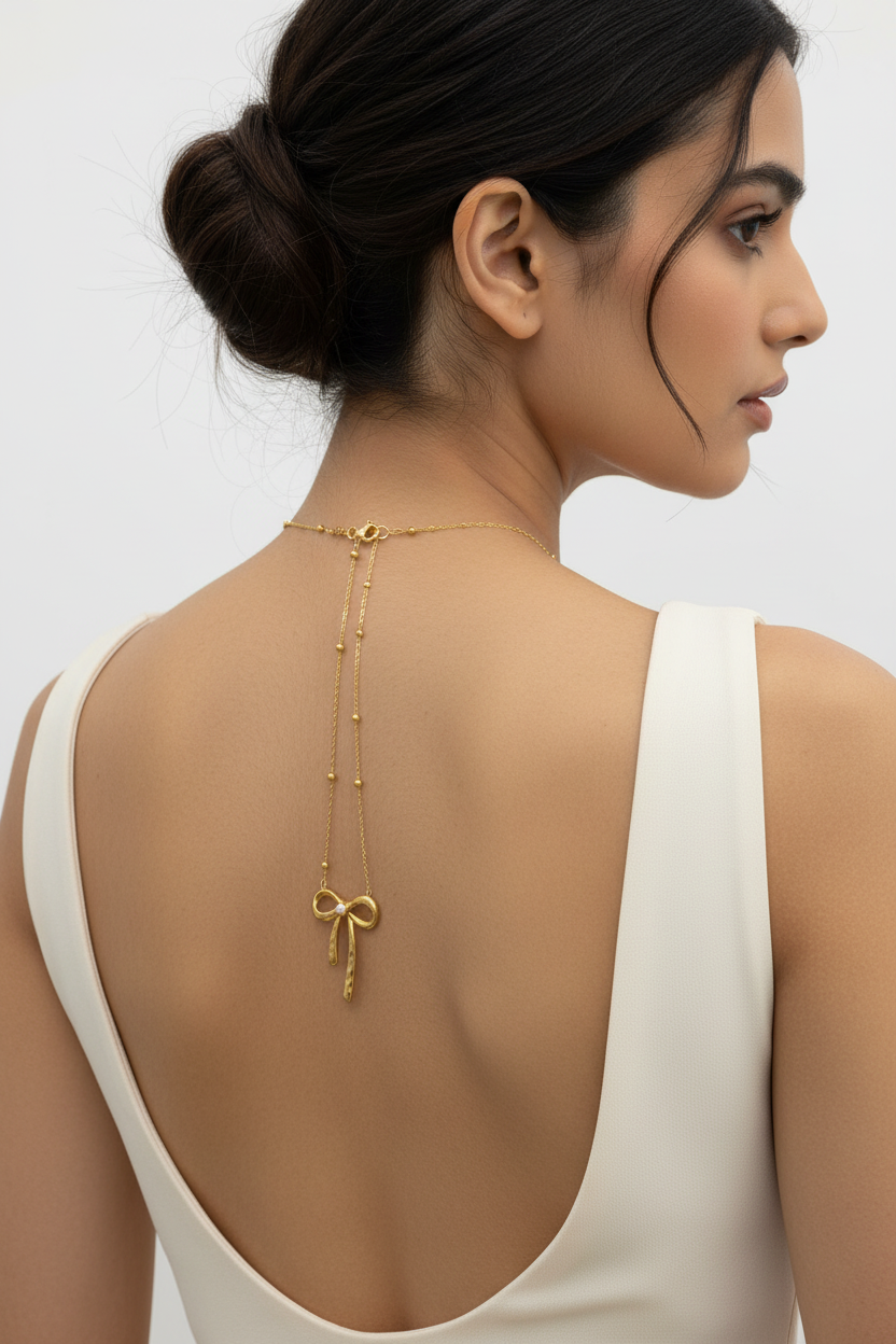 Gold Pearl-Center Bow Pendant