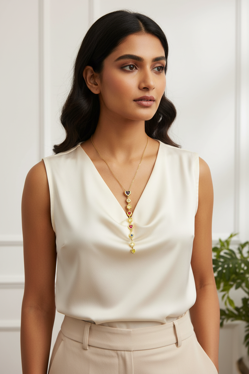 Gemstone Heart Honeycomb Necklace