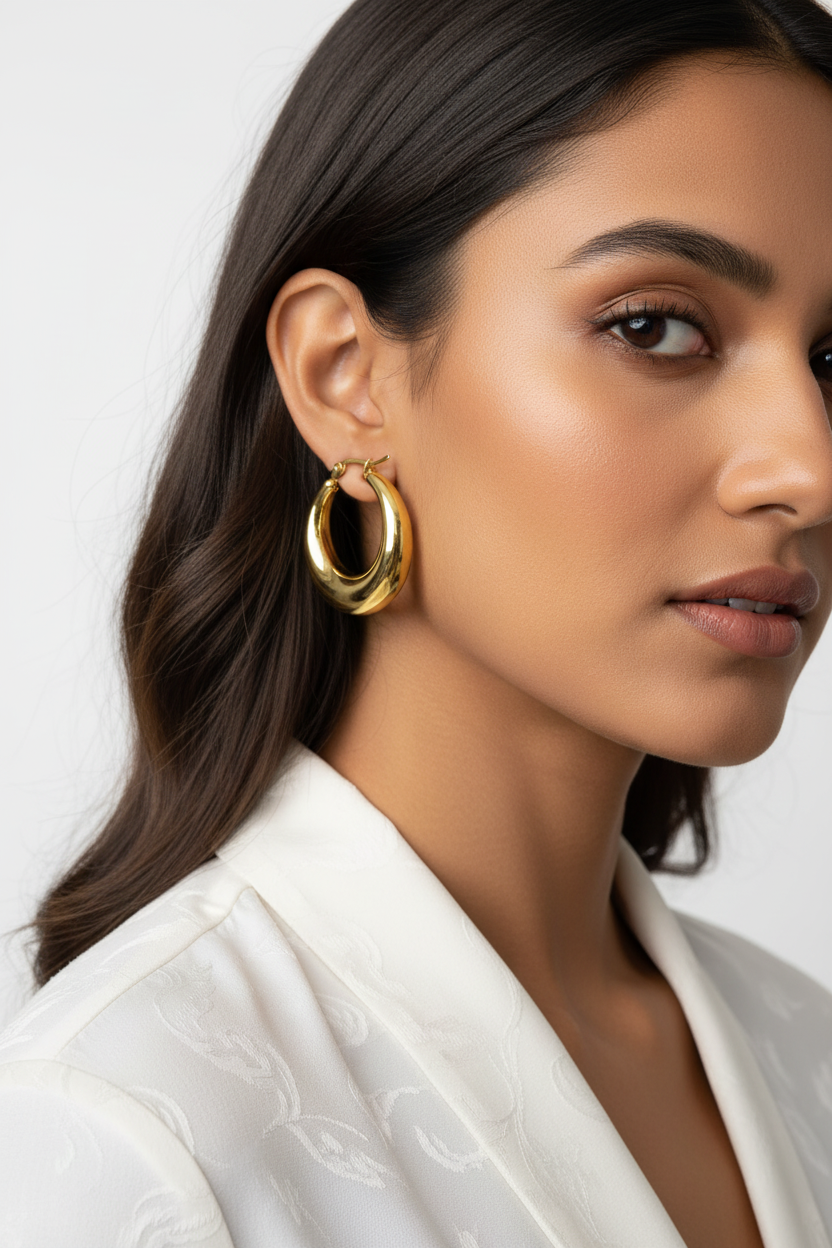 Chunky Gold Teardrop Hoop Earrings