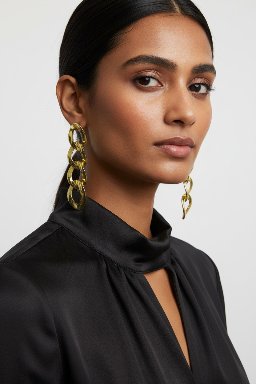 Gold Graduated Interlocking Hoop Drop Earrings