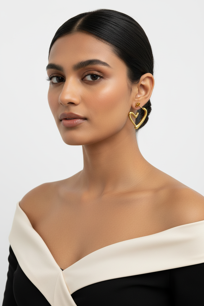 Gold Minimalist Open Heart Hoop Earrings