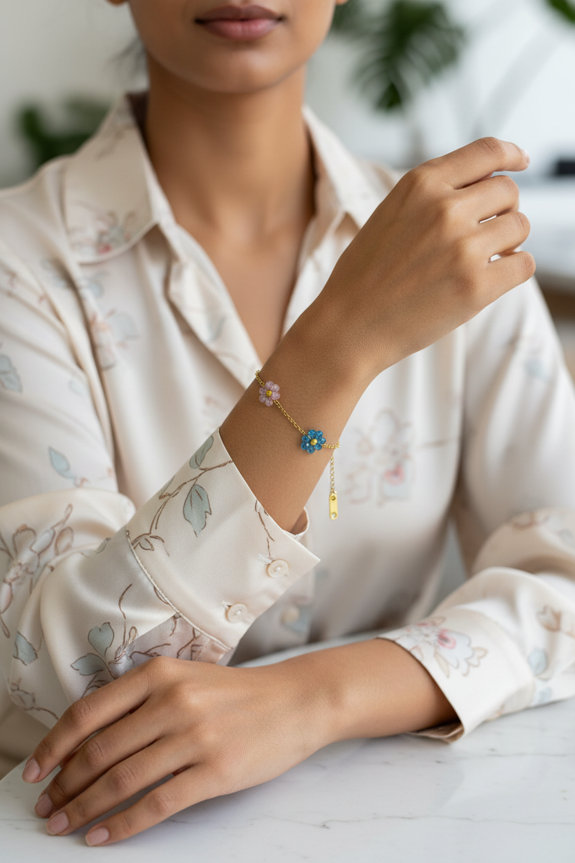 Handcrafted Beaded Flower Bracelet