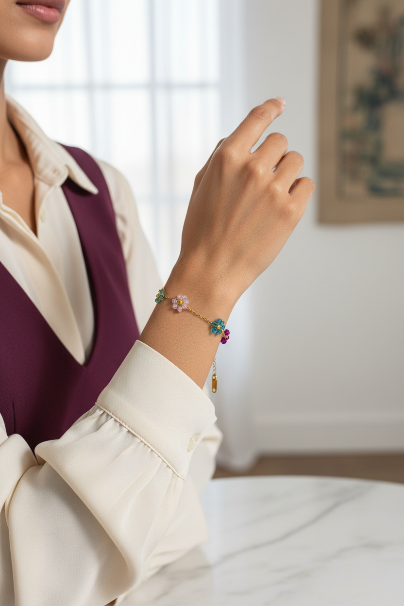 Handcrafted Beaded Flower Bracelet