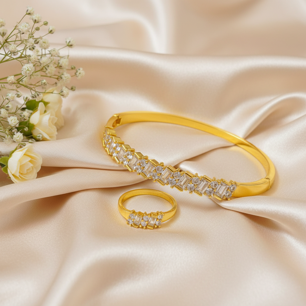 Baguette Cut Bangle & Ring Set