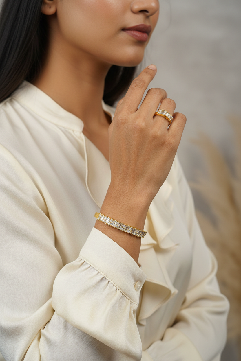 Baguette Cut Bangle & Ring Set