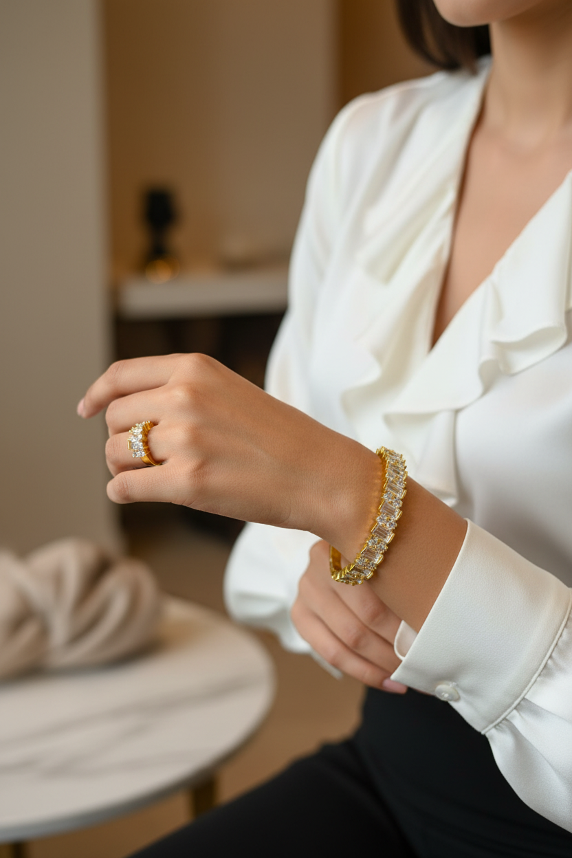 Baguette Cut Bangle & Ring Set