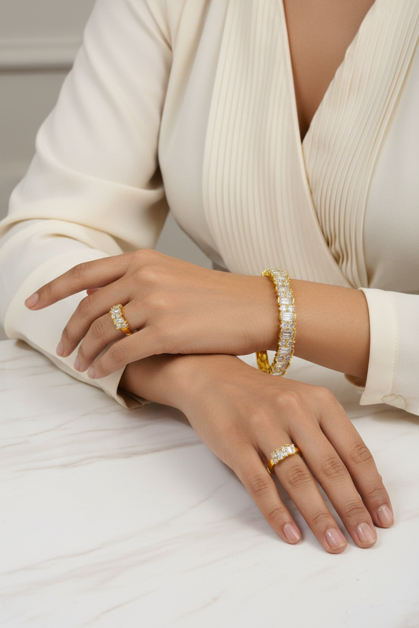 Baguette Cut Bangle & Ring Set
