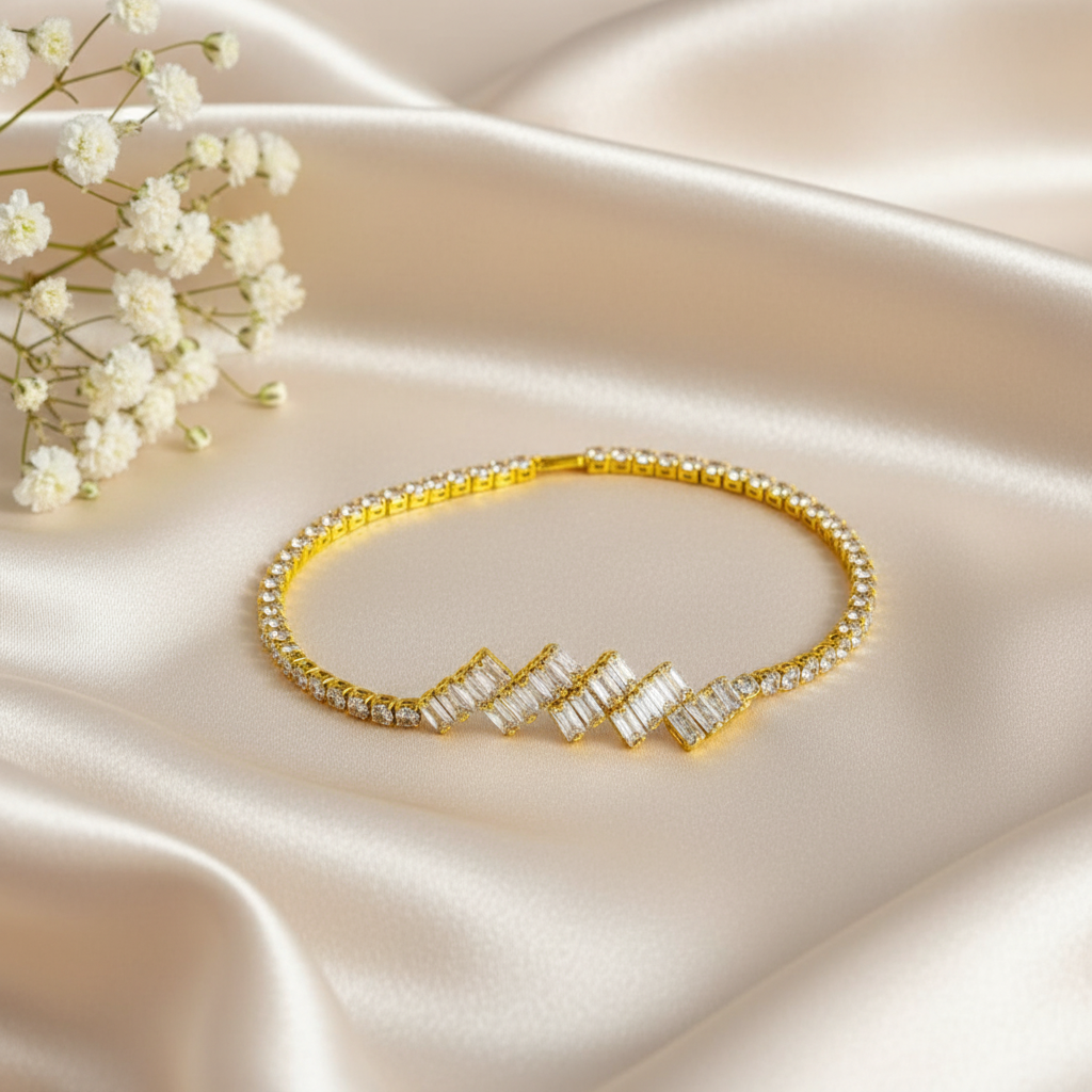 Zig-Zag Baguette & Round Crystal Bracelet