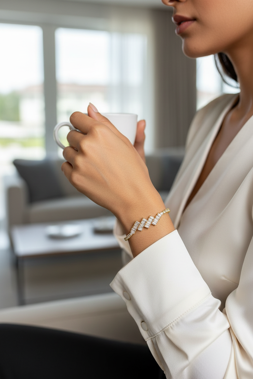 Zig-Zag Baguette & Round Crystal Bracelet