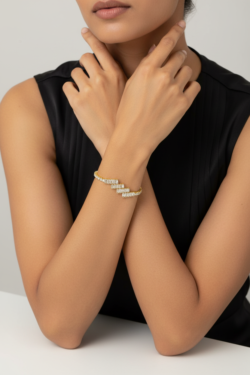 Zig-Zag Baguette & Round Crystal Bracelet