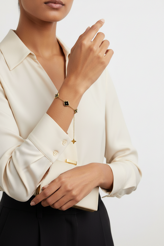 Gold Clover & Floral Charm Bracelet