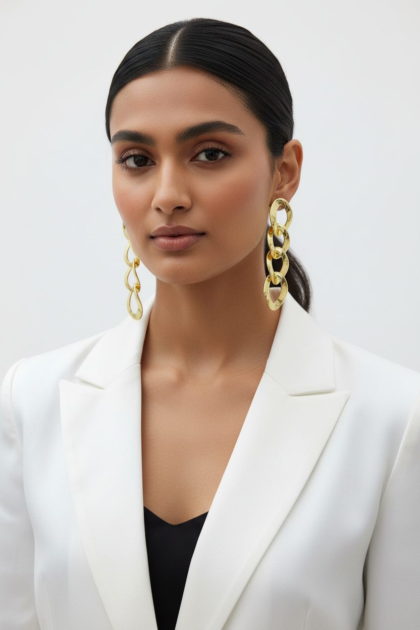 Gold Graduated Interlocking Hoop Drop Earrings