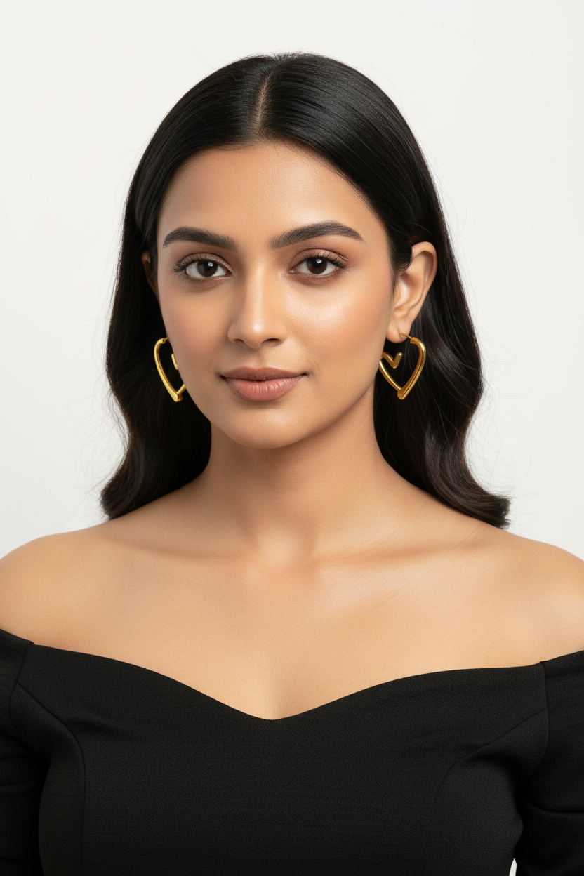 Gold Minimalist Open Heart Hoop Earrings