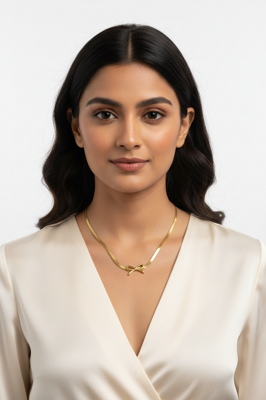 Gold Herringbone Bow Necklace