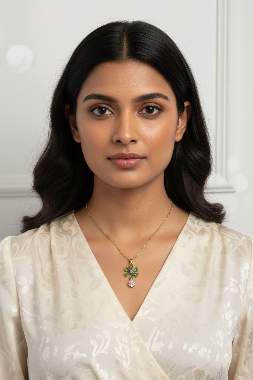 Emerald Green  & Pink Floral Pendant