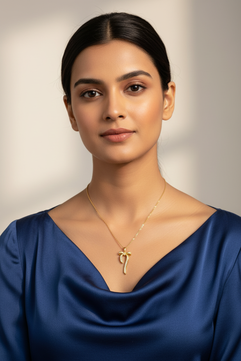 Gold Ribbon Bow Pendant