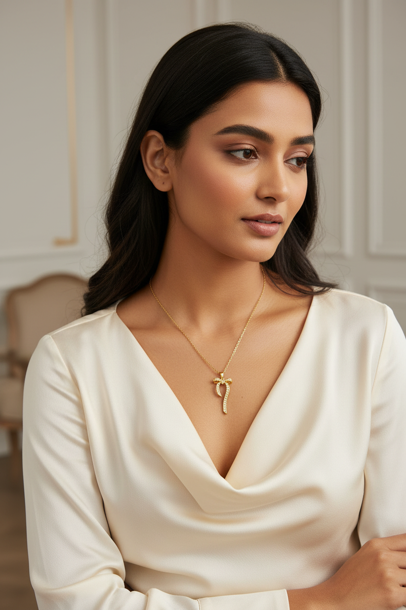 Gold Ribbon Bow Pendant
