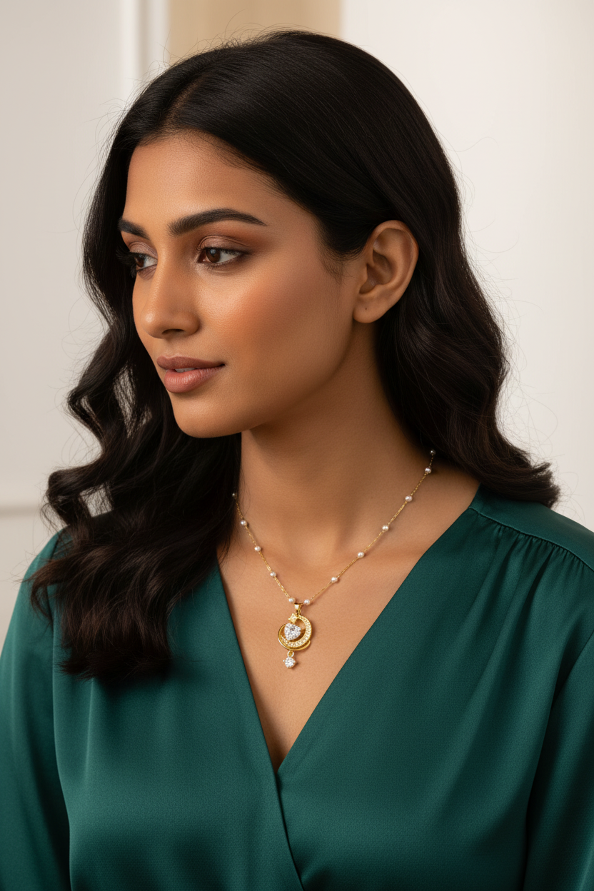 Luxe Crescent Moon &amp; Heart Pendant