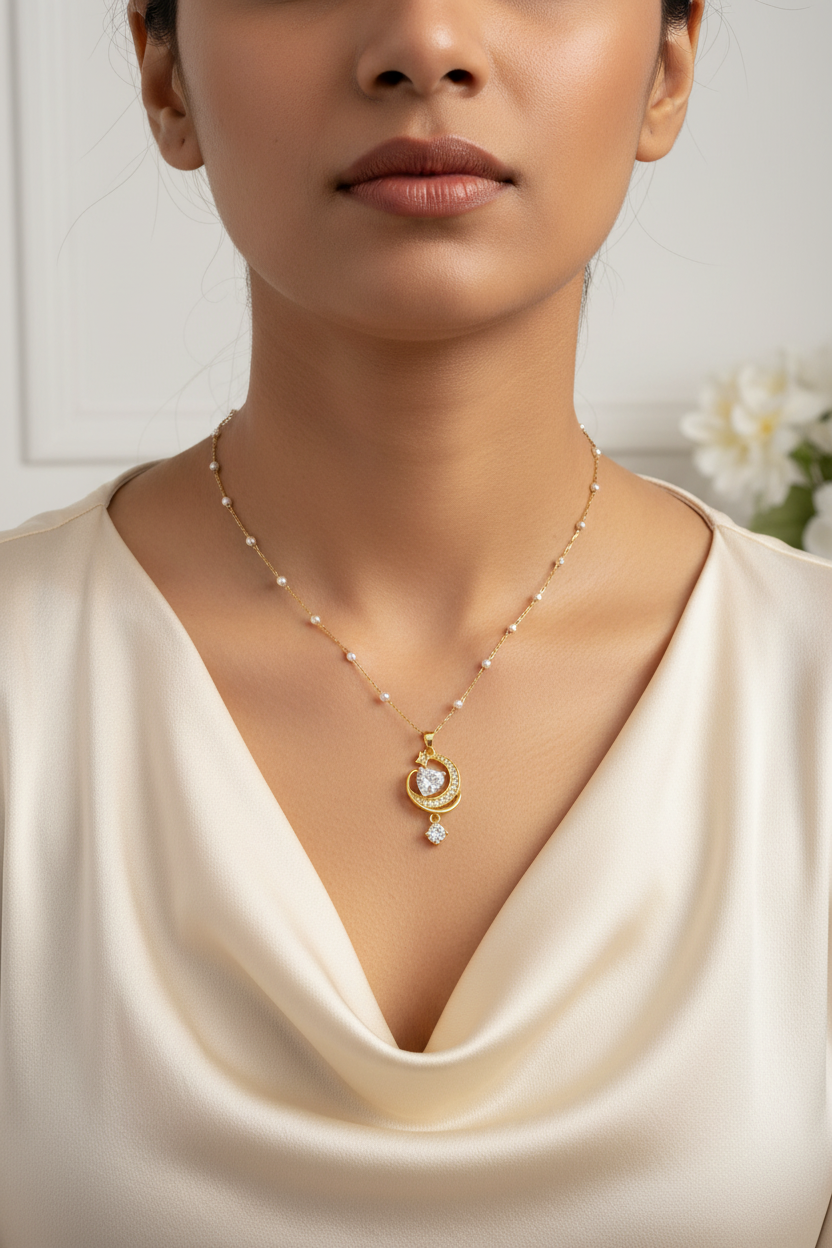 Luxe Crescent Moon &amp; Heart Pendant