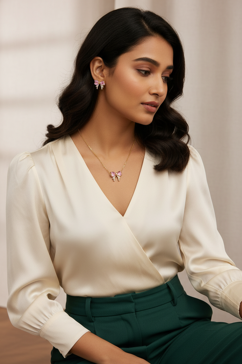 Pink Bow Necklace &amp; Earring Set