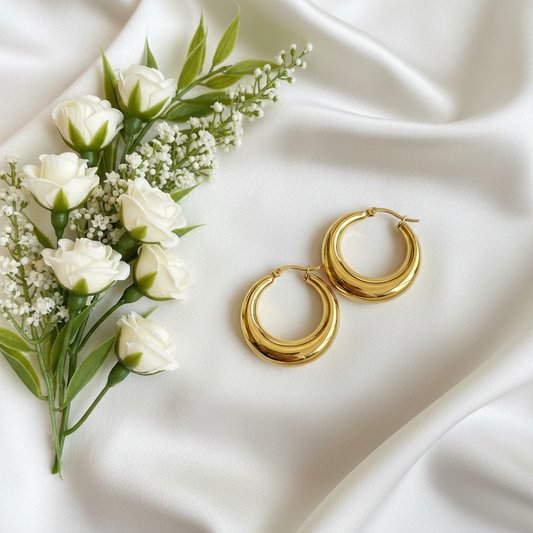 Chunky Gold Teardrop Hoop Earrings