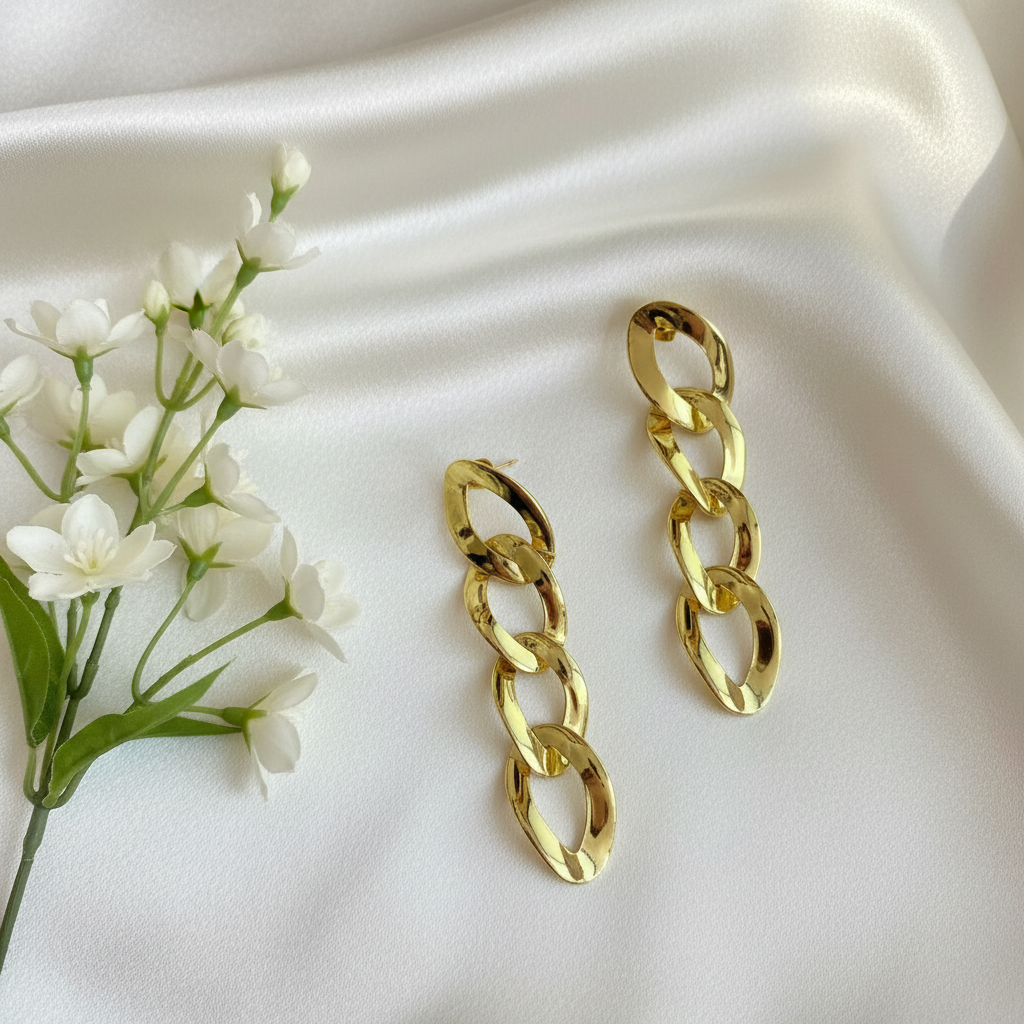 Gold Graduated Interlocking Hoop Drop Earrings