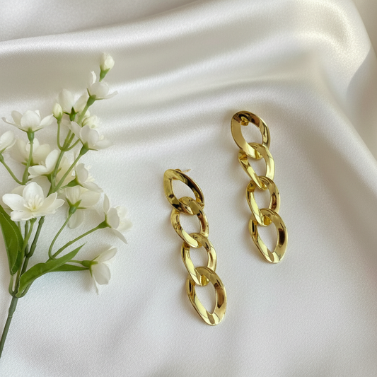 Gold Graduated Interlocking Hoop Drop Earrings