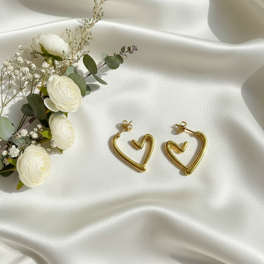 Gold Minimalist Open Heart Hoop Earrings