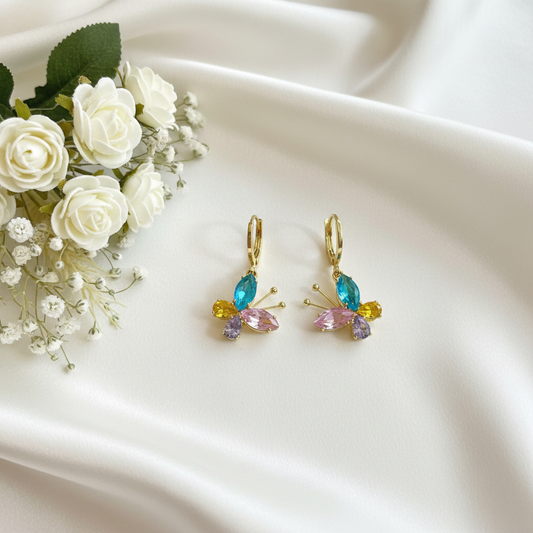 Vibrant Multi-Color Crystal Butterfly Hoops