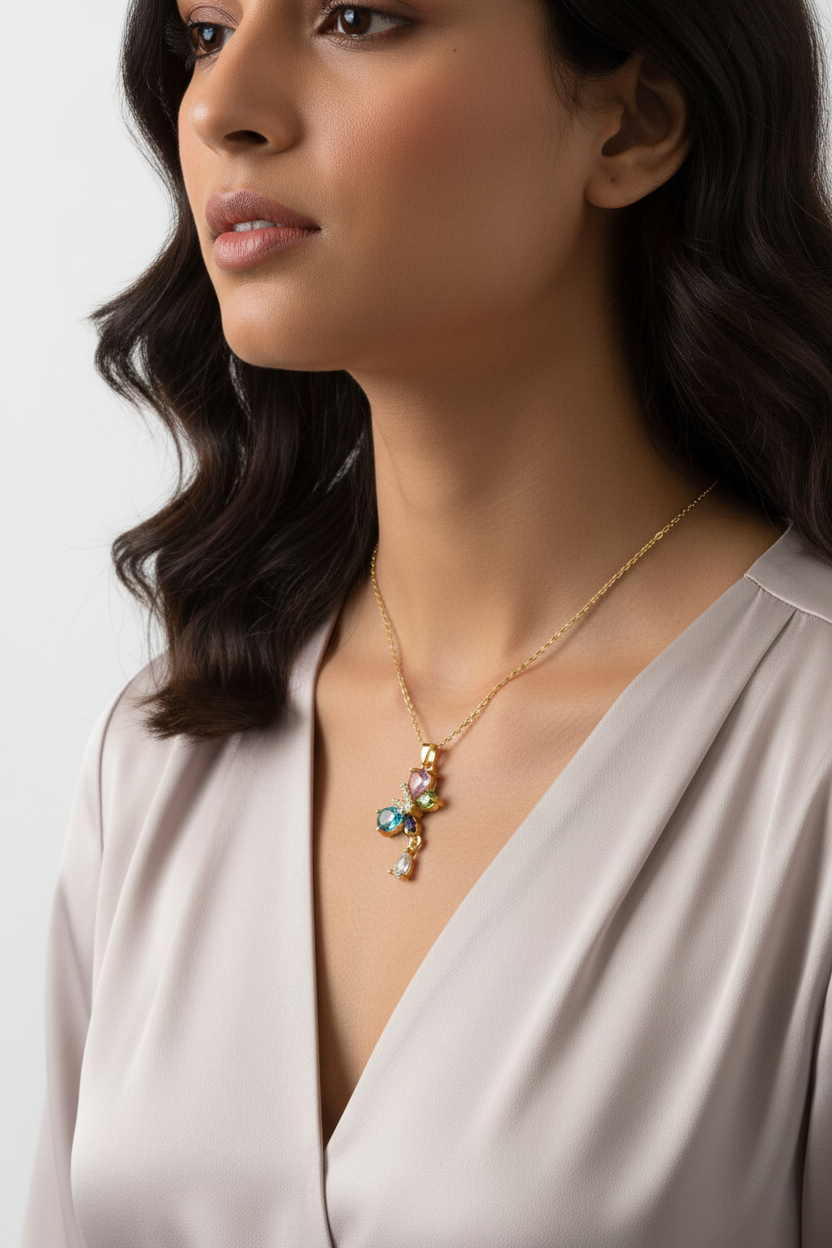 Handcrafted Multicoloured Teardrop Crystal Necklace