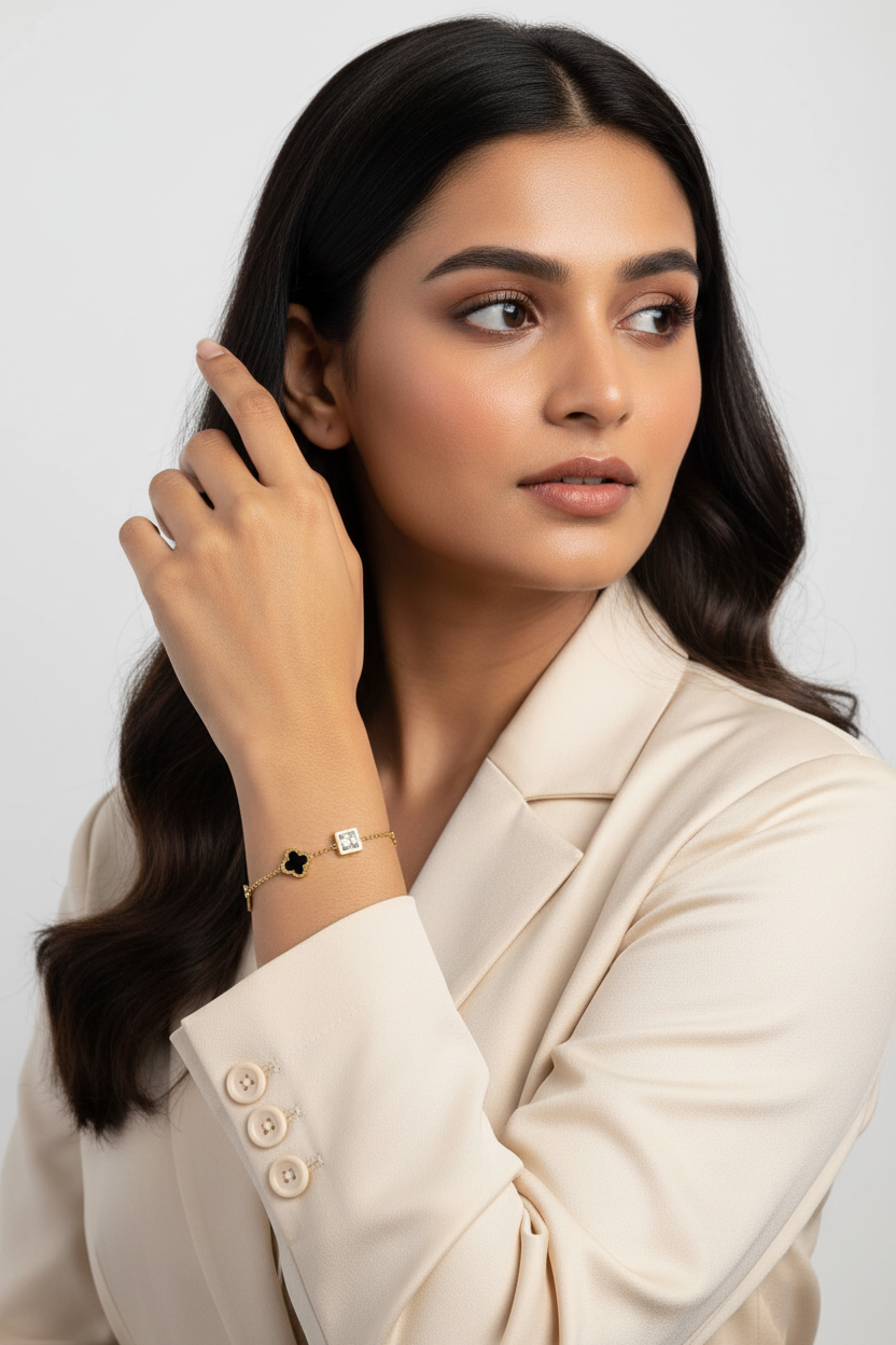 Black Butterfly & Clover Multi-Charm Bracelet