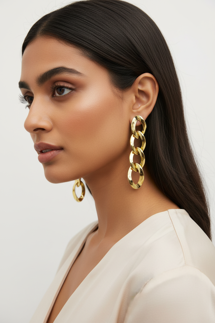 Gold Graduated Interlocking Hoop Drop Earrings