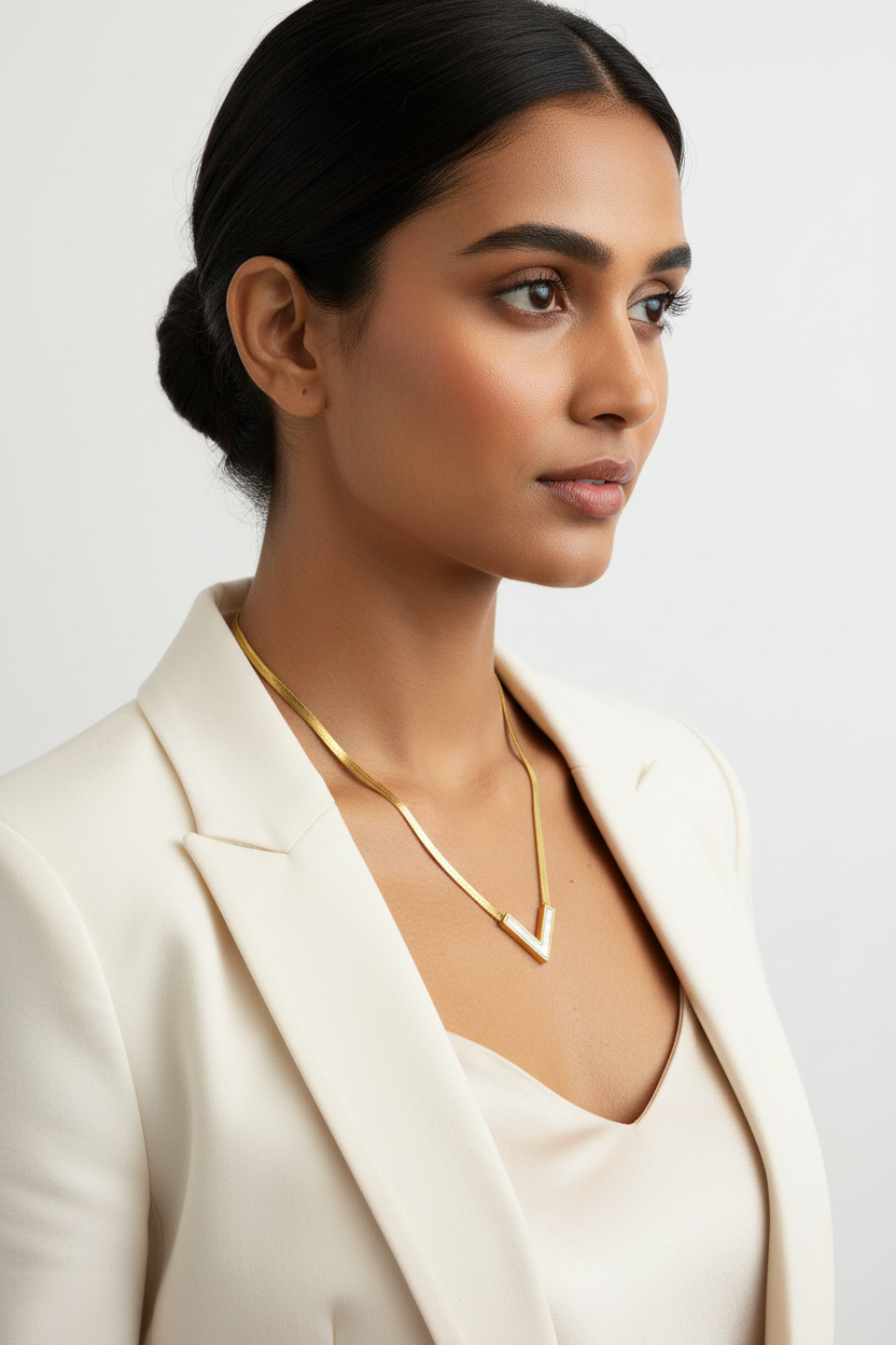 Mother of Pearl "V" Herringbone Necklace