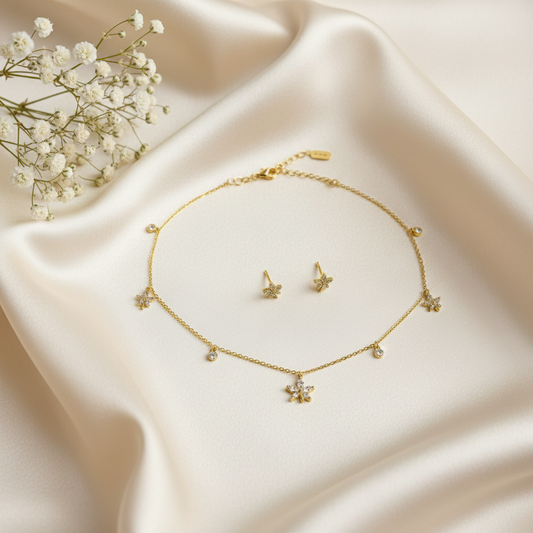 Leaf/Floral Necklace Set (Gold)