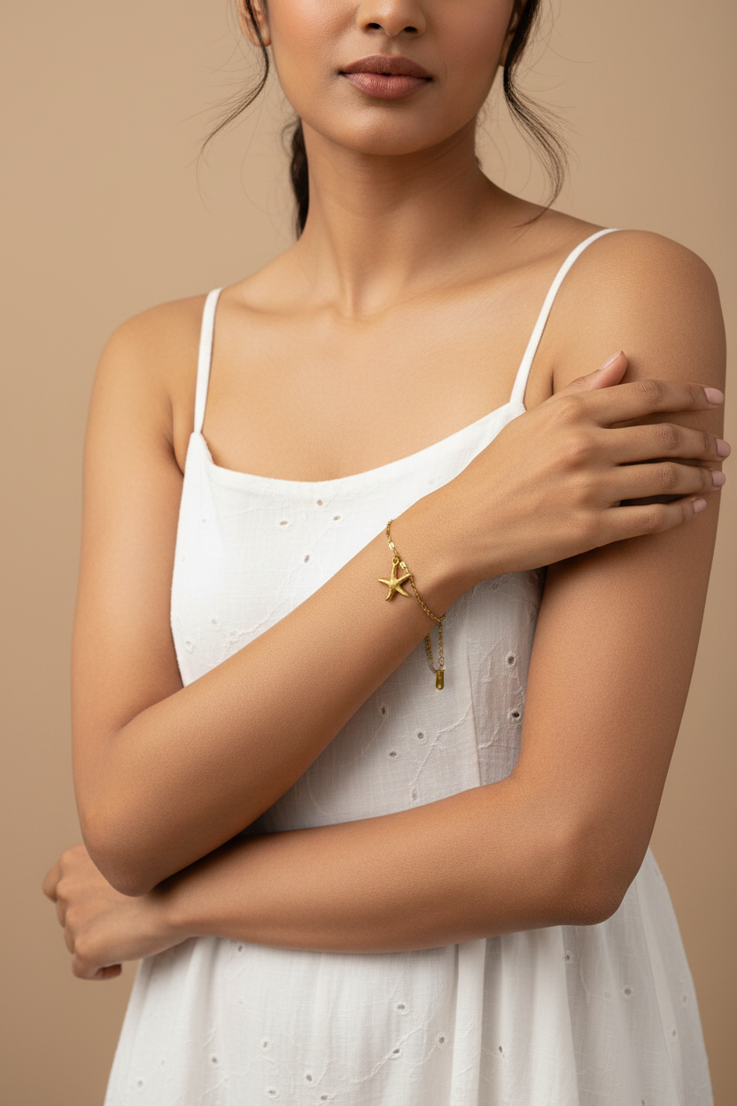 Starfish & Frosted Shell Charm Bracelet