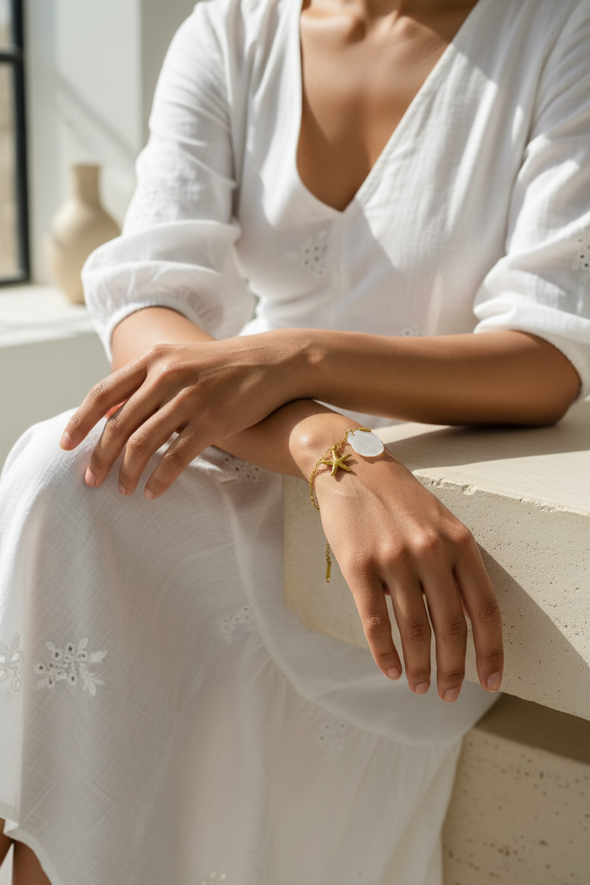 Starfish & Frosted Shell Charm Bracelet