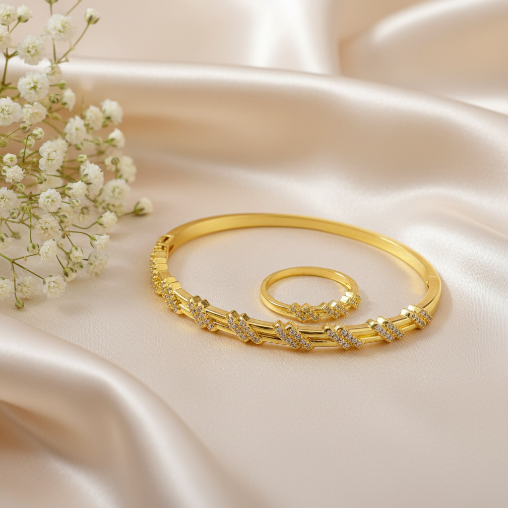 Chevron / Zig-Zag Bangle & Ring Set