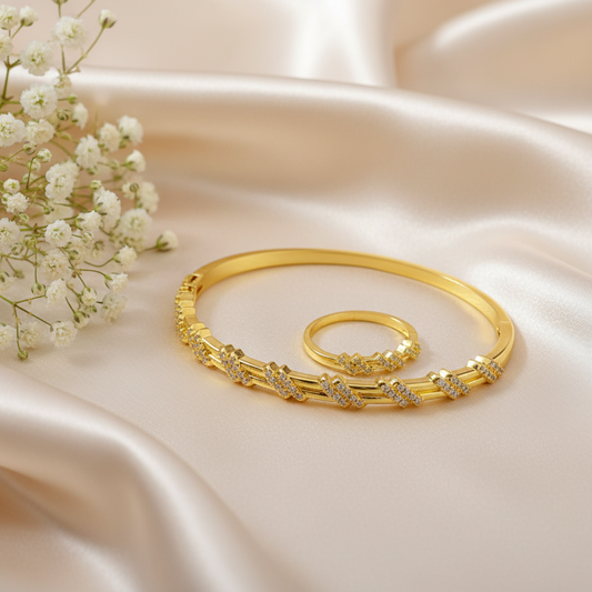 Chevron / Zig-Zag Bangle & Ring Set