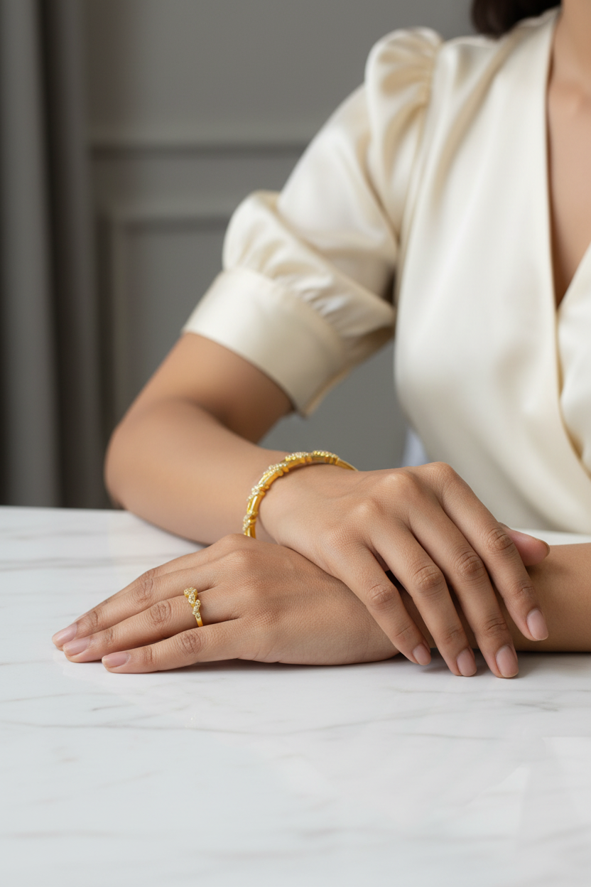 Chevron / Zig-Zag Bangle & Ring Set