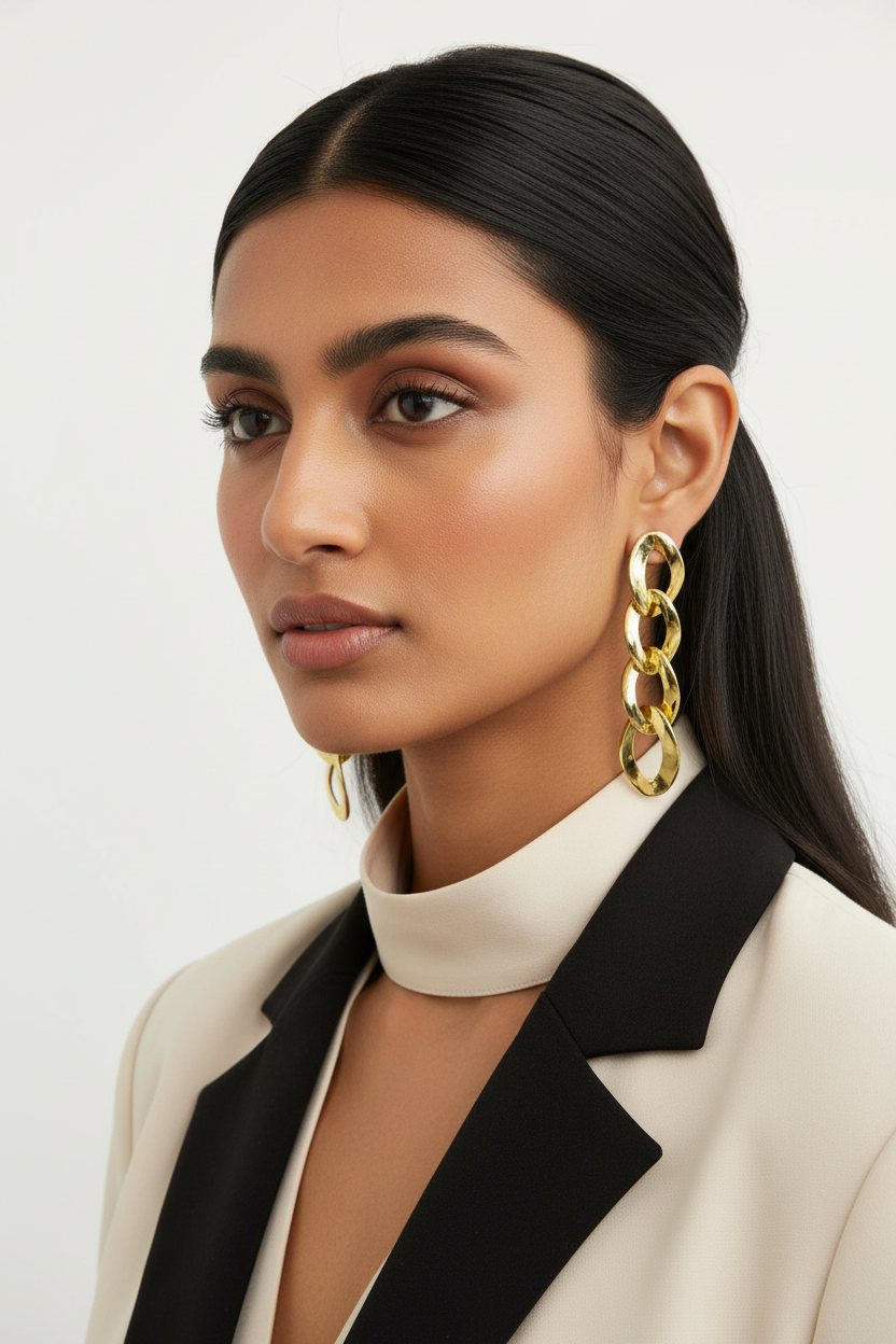 Gold Graduated Interlocking Hoop Drop Earrings