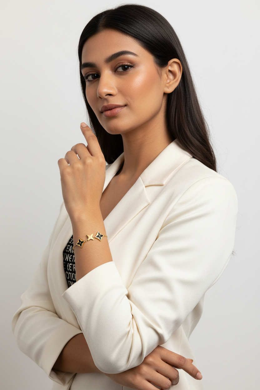 Gold Clover & Floral Charm Bracelet