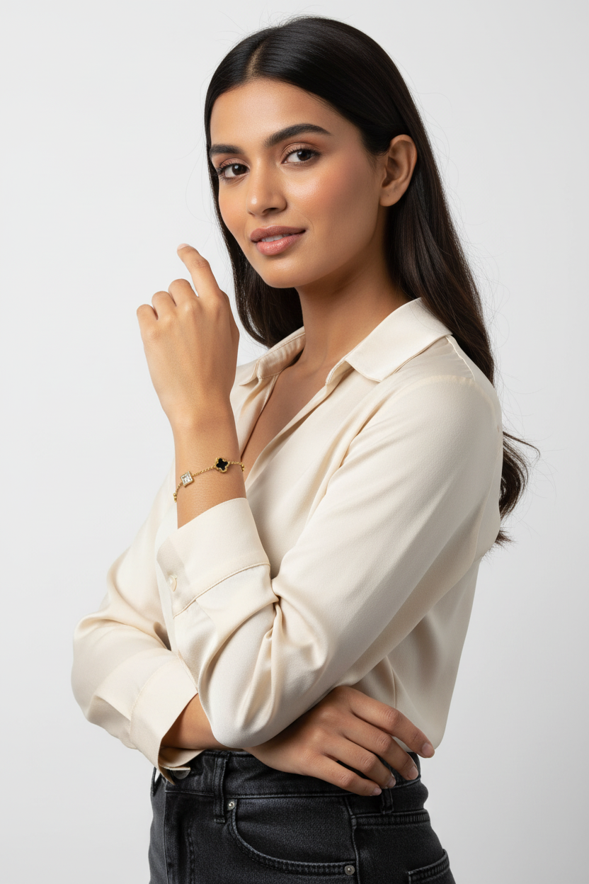 Black Butterfly & Clover Multi-Charm Bracelet